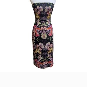 bebe Strapless Dress - Black with Multicolor Floral
